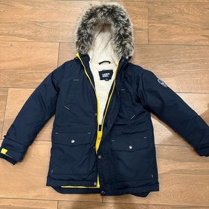 New Kids Lands End Navy Expedition Down Hooded Sherpa Jacket Faux Fur